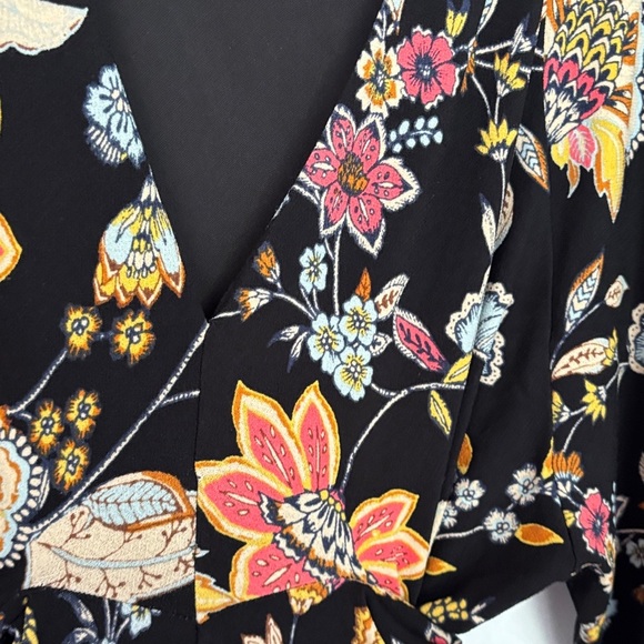 Black Floral Maxi Dress/ kimono style - Picture 4 of 5